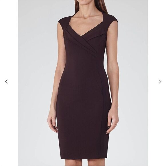 REISS Mora Fitted Pencil Midi Dress with Cap Sleeve Grape Size 6 - Picture 1 of 15